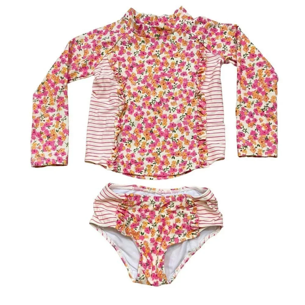 Jessica Simpson Toddler Floral Ruffle‎ Bikini Long Sleeve Top Size 3T